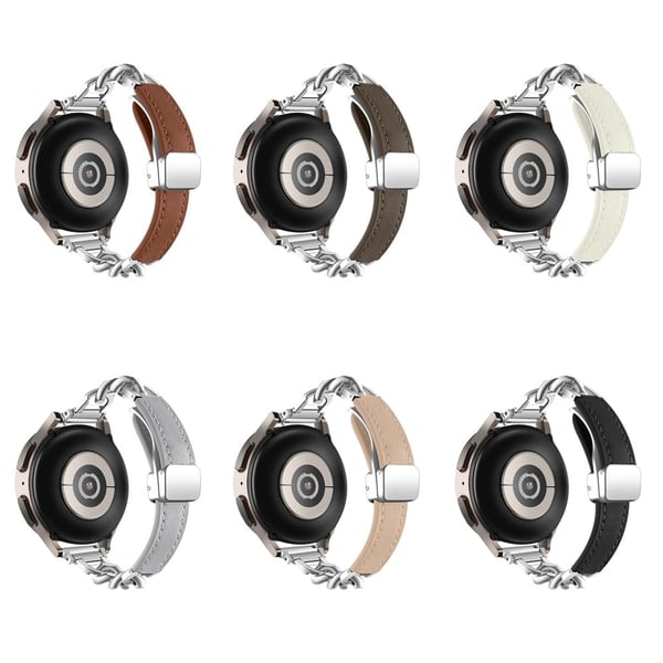 Samsung Galaxy Watch6 / Garmin Venu Sq 2 Magnetisk klokkerem 20 mm i ekte okselær - Aprikos