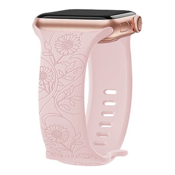 Apple Watch Series 49 mm - 45 mm - 44 mm - 42 mm universelt gravert fleksibelt urarmbånd - Solsikke / Rosa