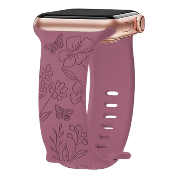 Apple Watch Series 49 mm - 45 mm - 44 mm - 42 mm universelt gravert fleksibelt urarmbånd - Sommerfugl / Lilla
