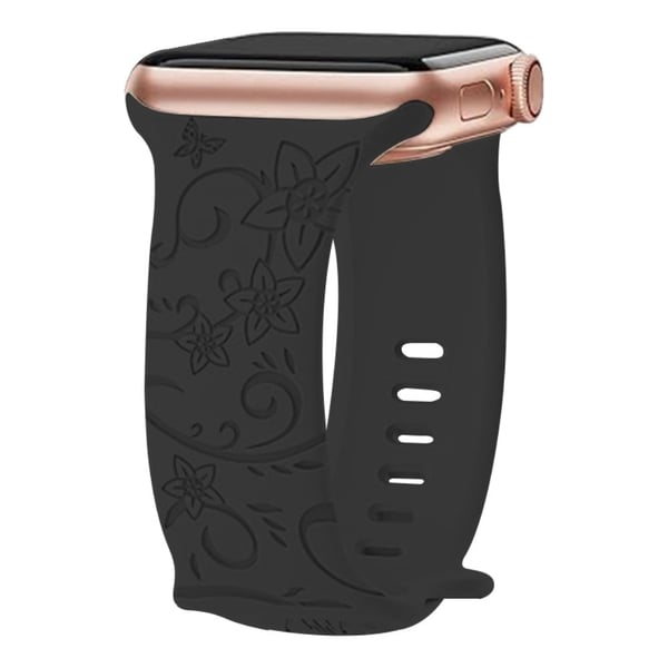 Apple Watch Series 41mm - 40mm - 38mm Universalklokkearmbånd med blomstergravering - Blomster / Svart