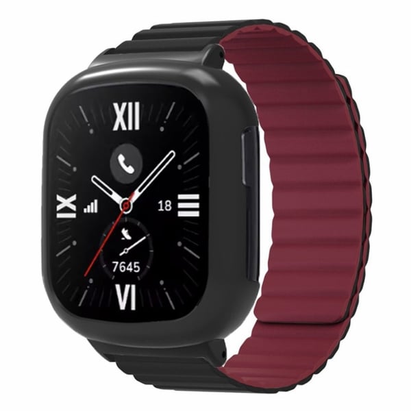 Honor Watch 4 Fleksibelt magnetisk armbåndsarmbånd med støtsikkert klokkeveske - Svart + Vinrød