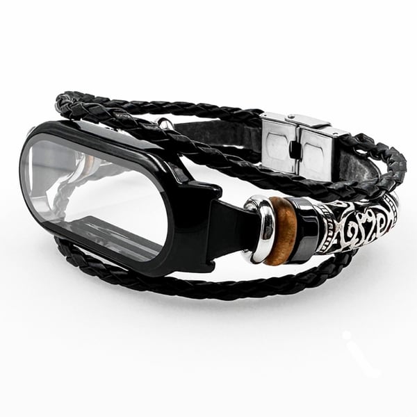 Xiaomi Smart Band 8 / Smart Band 8 NFC Retro Beads håndleddsrem med klokkeveske og skjermbeskytter i herdet glass - Svart