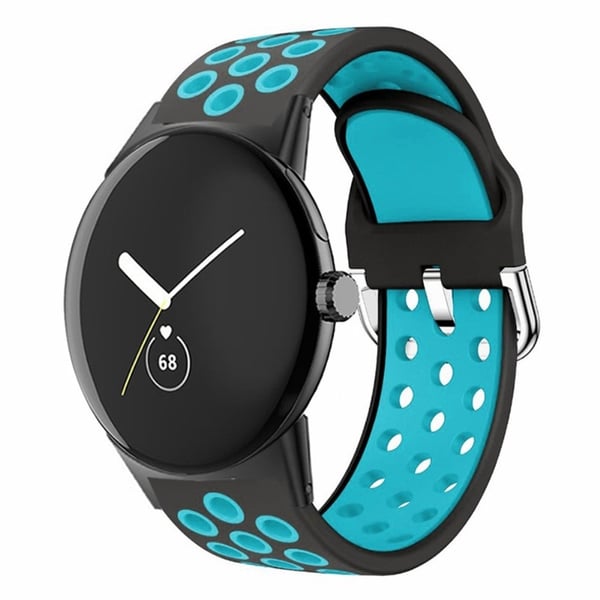 Google Pixel Watch 2 / Pixel Watch silikoni kaksivärinen hengittävä kellonauha - Musta + Sininen