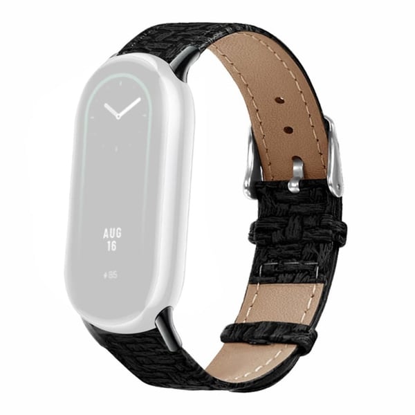 Xiaomi Smart Band 8 / Smart Band 8 NFC håndleddsrem Vevd tekstur Cowhide skinnbånd - Svart