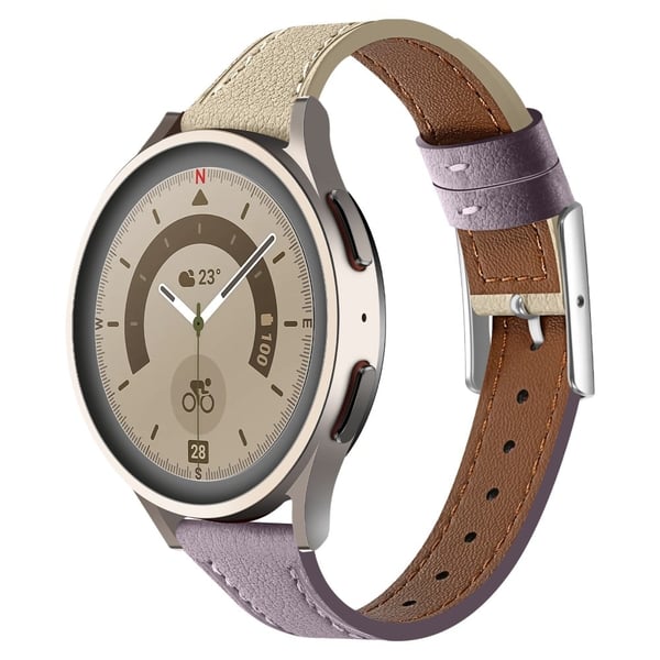 20mm Universal Smartwatch rem Ægte ko-læderrem udskiftning - Lilla + Beige