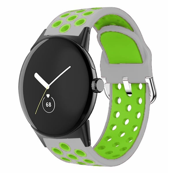 Google Pixel Watch 2 / Pixel Watch Silikon Dual Color Pustende Armbånd - Grå + Grønn