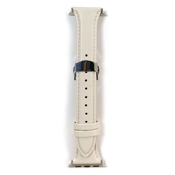 Apple Watch Series 49mm / 45mm / 44mm / 42mm Cow Leather Watchband Replacement Strap - Beige / Sølv