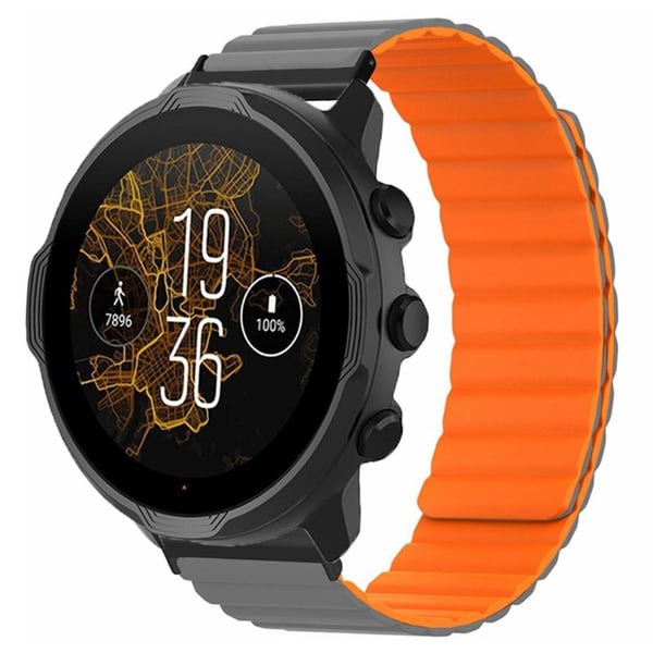 Suunto Spartan Sport Wrist HR Baro / Suunto 7 Magnetic Band 24mm Silikonklokkerem - Grå + Oransje