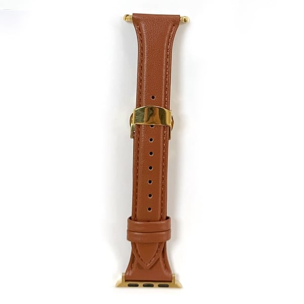 Apple Watch Series 49mm / 45mm / 44mm / 42mm lehmännahkainen kellonauhan vaihtohihna - Ruskea / Kulta