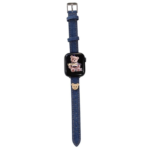 Apple Watch 49 mm / 45 mm / 44 mm / 42 mm Bear Decor Denim-armbånd - Mørkeblå