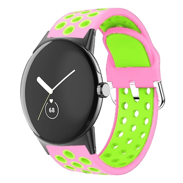 Google Pixel Watch 2 / Pixel Watch Silikon Dual Color Pustende Armbånd - Rosa + Grønn