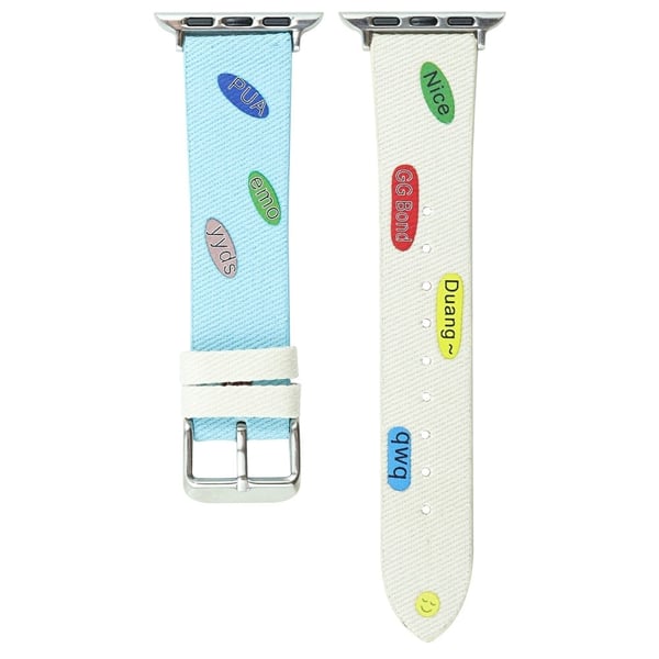 Apple Watch 41mm / 40mm / 38mm utskifting av klokkerem i lerret - Babyblå + Hvit
