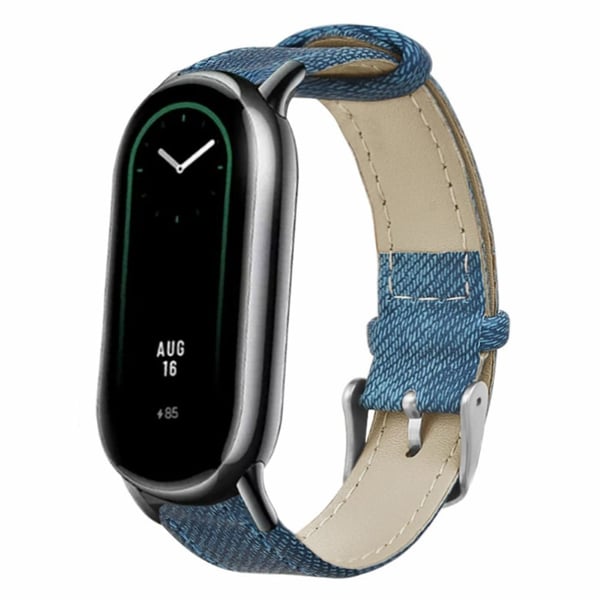 Xiaomi Smart Band 8 / Smart Band 8 NFC Strap Denim Texture Cowhide Leather Band - Blå
