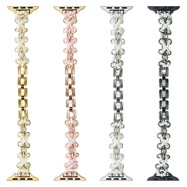 Apple Watch 41mm / 40mm / 38mm Armbånd Butterfly Pearl Strap - Rose Gull