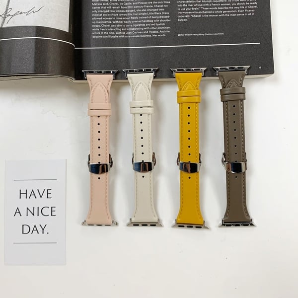 Apple Watch Series 41mm / 40mm / 38mm Cow Leather Watch Strap Erstatningsklokkearmbånd - Beige / Sølv