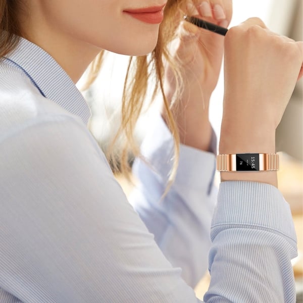 Fitbit Charge 2 Galvaniseringsfarge Enkel justering av klokkerem i rustfritt stål - Rose Gull