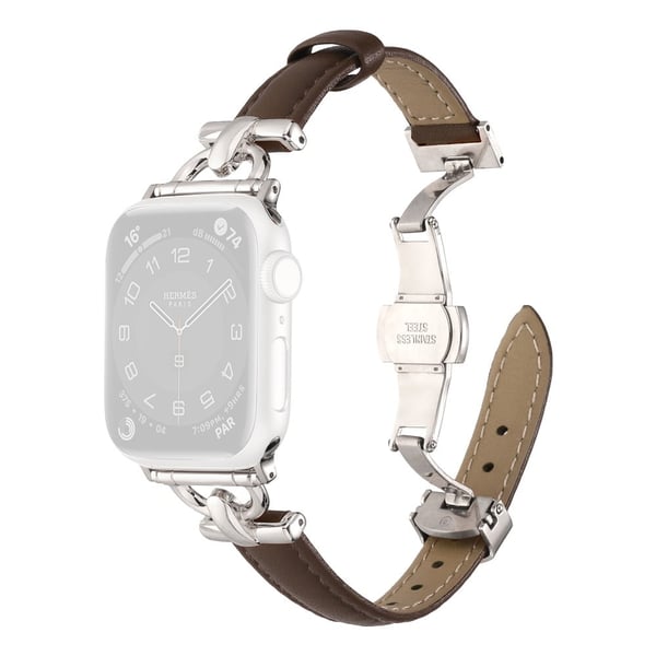 Apple Watch 49 mm / 45 mm / 44 mm / 42 mm lærarmbånd - Mørk Brunfarge / Sølvspenne