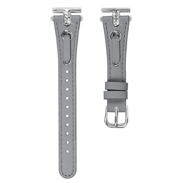 Pebble Time Round / Pebble 2 Erstatningsarmbånd Rhinestone Decor Genuine Cow Leather Watch Strap - Grå