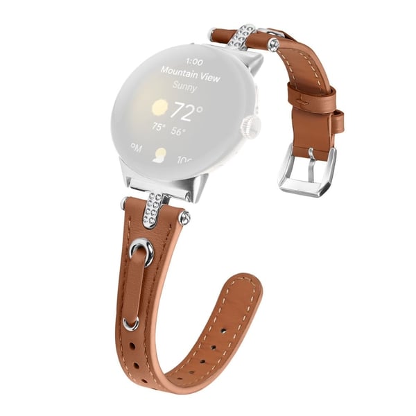 Google Pixel Watch Ægte okselæder urrem Rhinestone Decor Watch Band - Brun Google Pixel Watch Ægte okselæder urrem Rhinestone Decor Watch Band - Brun