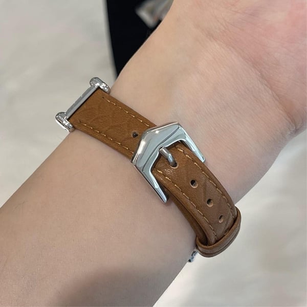 Apple Watch 49mm / 45mm / 44mm / 42mm Cowhide skinnbånd - Lysebrun / Sølvspenne