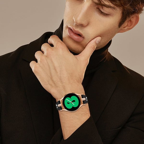 Samsung Galaxy Watch 5 Pro / Watch 5 / Watch4 / Watch4 Classic Genuine Cow Leather Strap - Svart