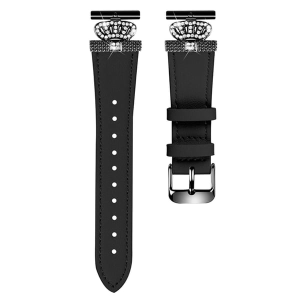 TicWatch E / 2 / C2 Urarmbånd Ekte okseskinnrem Rhinestone Crown Decor - Svart