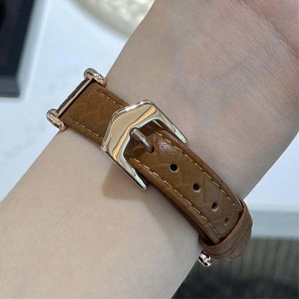 Apple Watch 49mm / 45mm / 44mm / 42mm Cowhide skinnbånd - Lysebrun / Spenne I Roségull