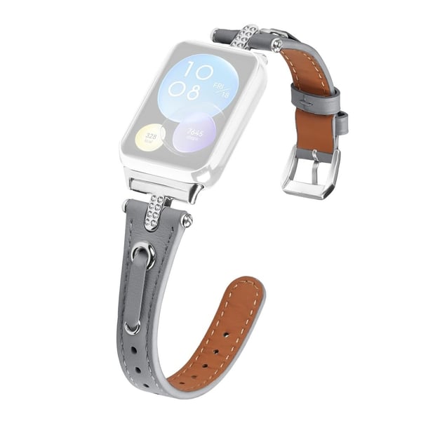 Xiaomi Smart Band 8 Pro Slim Strap Rhinestone Rhinestone Genuine Cow Leather Watch Band - Grå