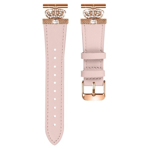 LG Watch Sport-klokkebånd Rhinestone Crown Connector Cowhide-rem - Rosa