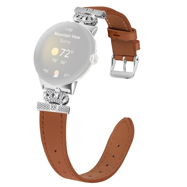 Google Pixel Watch Myk, ekte kuskinn med rhinestone-klokkerem - Brun