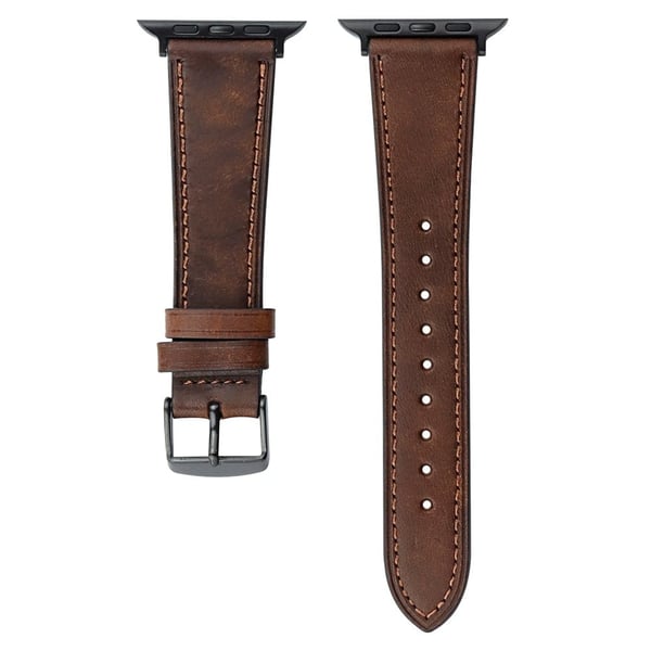 Apple Watch 49mm / 45mm / 44mm / 42mm Rem i ekte kuskinn - Kastanje