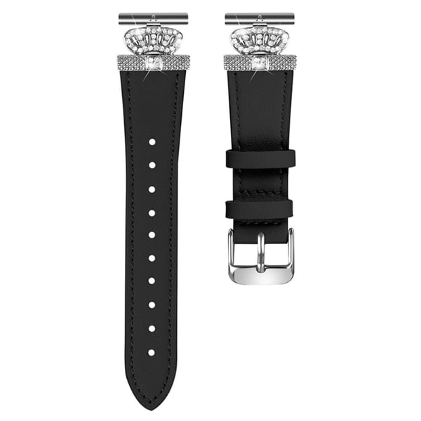 LG Watch Sport-klokkebånd Rhinestone Crown Design Cowhide Replace Strap - Svart