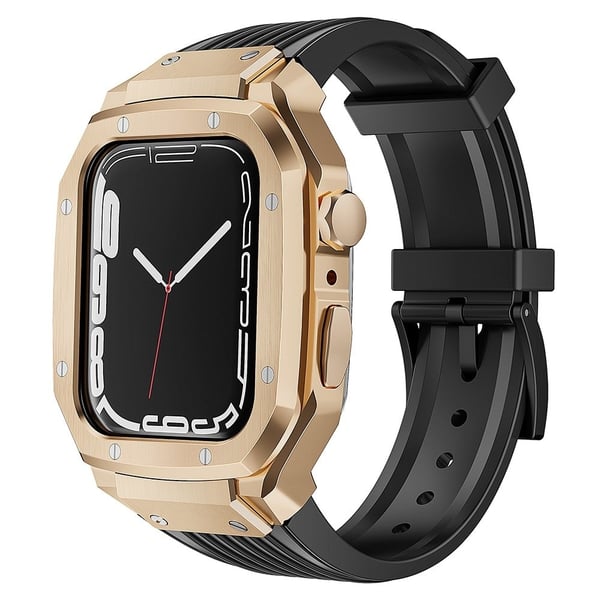 Apple Watch 49mm / 45mm / 44mm / 42mm T Urrem med Metal Urkasse Håndledsrem - Rødguld