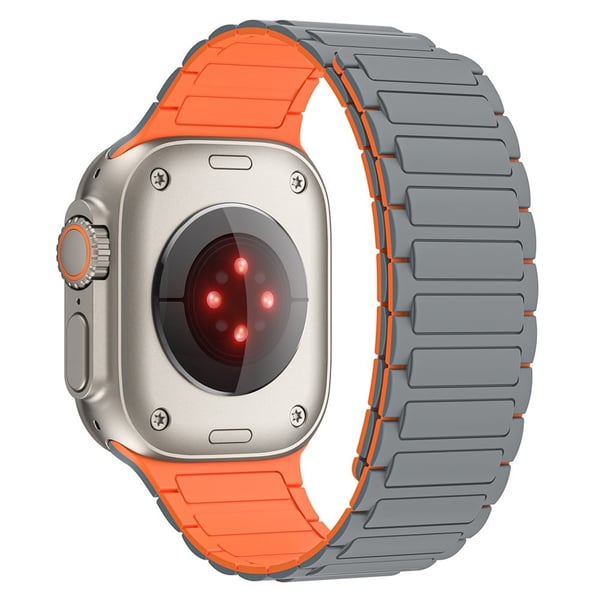 Apple Watch 49 mm / 45 mm / 44 mm / 42 mm magnetisk silikonarmbånd - Grå Oransje