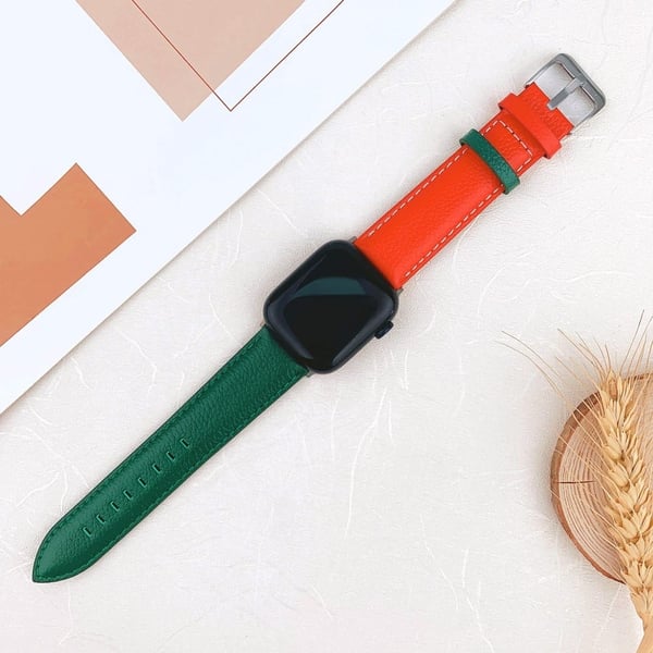 Apple Watch 49mm / 45mm / 44mm / 42mm AW Cow Leather Watchband - Rød / Grønn