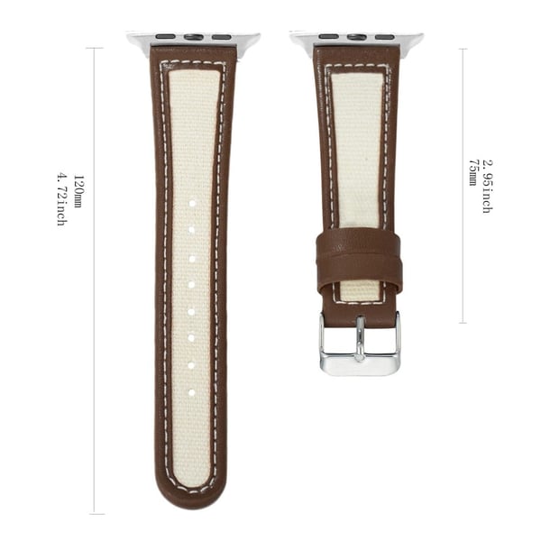 Apple Watch 49mm / 45mm / 44mm / 42mm Cow Leather and Fabric Watchband - Svart / Hvit