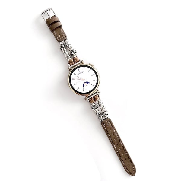 Coros Watch GT 4 41mm / Garmin Venu 3S 18mm Watch Band Vegan Leather Beads Wrist Strap - Brun