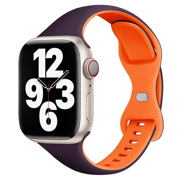 Apple Watch 49mm / 45mm / 44mm / 42mm Silikonklokkerem - Mørkelilla + Oransje