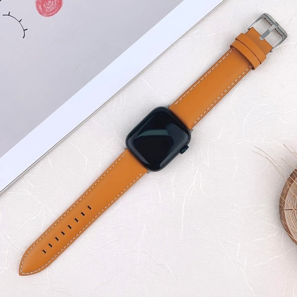 Apple Watch 49mm / 45mm / 44mm / 42mm AW Cow Leather Watchband - Khaki