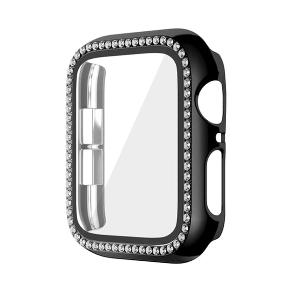Apple Watch Series 9 / 8 / 7 45 mm klokkeveske Rhinestone støtsikkert deksel med skjermfilm i herdet glass - Svart