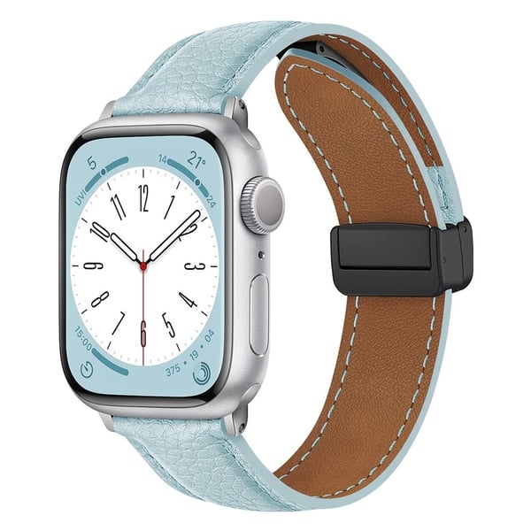Apple Watch 49mm / 45mm / 44mm / 42mm Litchi Texture skinnrem - Lyseblå