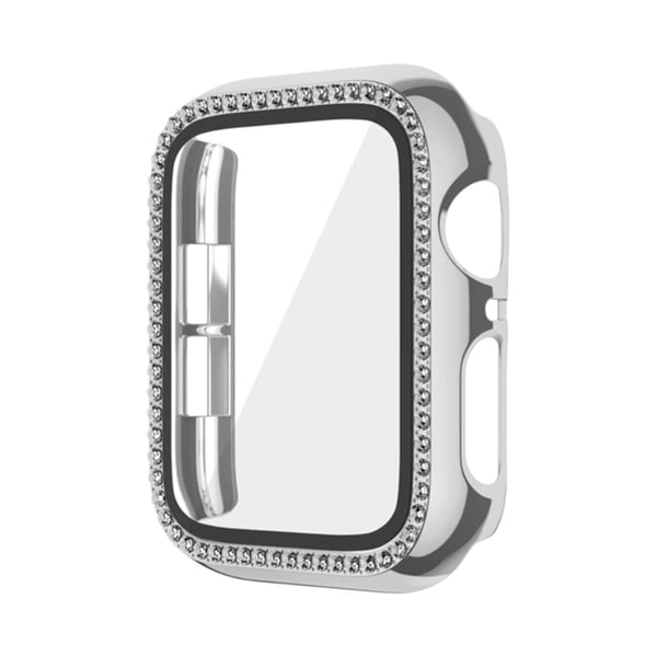 Apple Watch Series 9 / 8 / 7 45 mm klokkeveske Rhinestone støtsikkert deksel med skjermfilm i herdet glass - Sølv