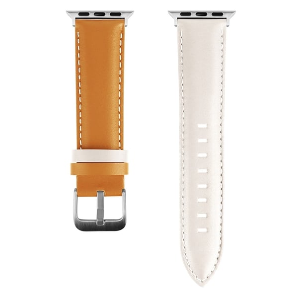 Apple Watch 9 8 7 41mm / SE (2022) SE (2023) SE 6 5 4 40mm / 3 2 1 38mm Band Classic Cow Leather Strap - Hvit / Khaki