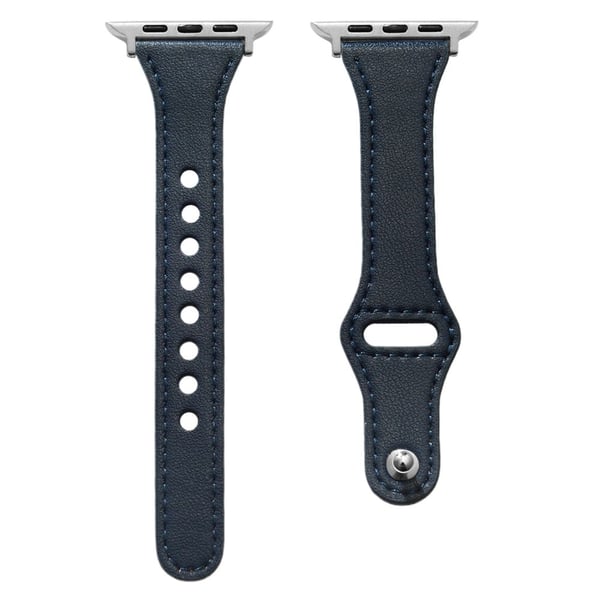 Apple Watch Series 41mm / 40mm / 38mm lærarmbånd med knappespenne - Marineblå