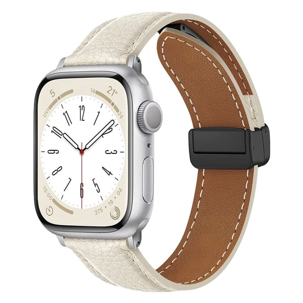 Apple Watch Series 41mm / 40mm / 38mm Litchi Texture læderarmbånd - Hvid