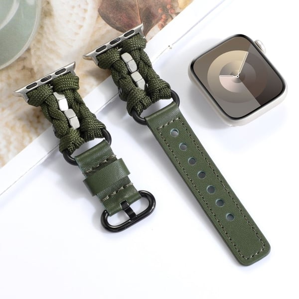 Apple Watch Series 41mm / 40mm / 38mm Nuts Decor Braided Band Watch Strap - Militærgrønn