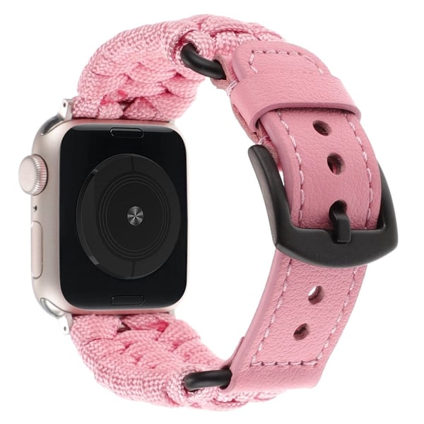 Apple Watch Series 41mm / 40mm / 38mm Flettet tau og ekte kuskinnrem - Rosa
