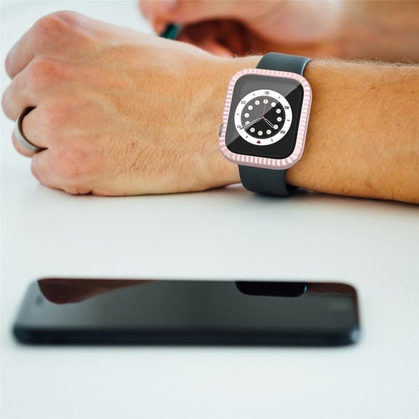Apple Watch Series 1 / 2 / 3 42 mm teksturert klokkeveske støtsikkert deksel med skjermbeskytter i herdet glass - Rosa
