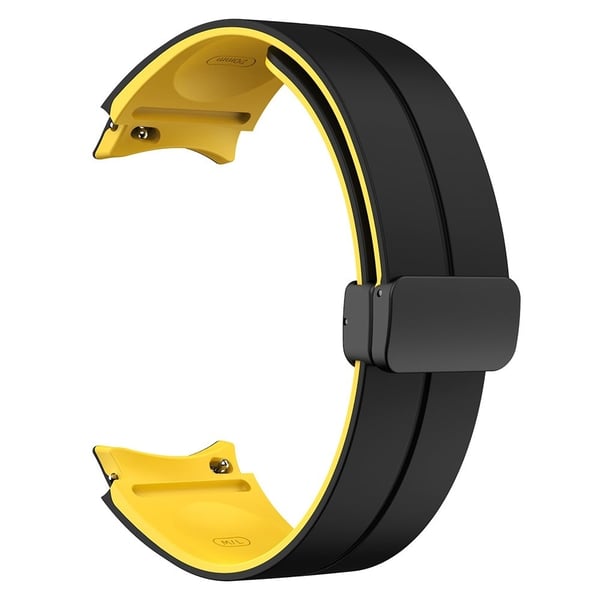 Samsung Galaxy Watch 5 Pro 45mm magneettisolki rannekorun kaksivärinen silikoniranneke - Musta + Keltainen Samsung Galaxy Watch 5 Pro 45mm magneettisolki rannekorun kaksivärinen silikoniranneke - Musta + Keltainen