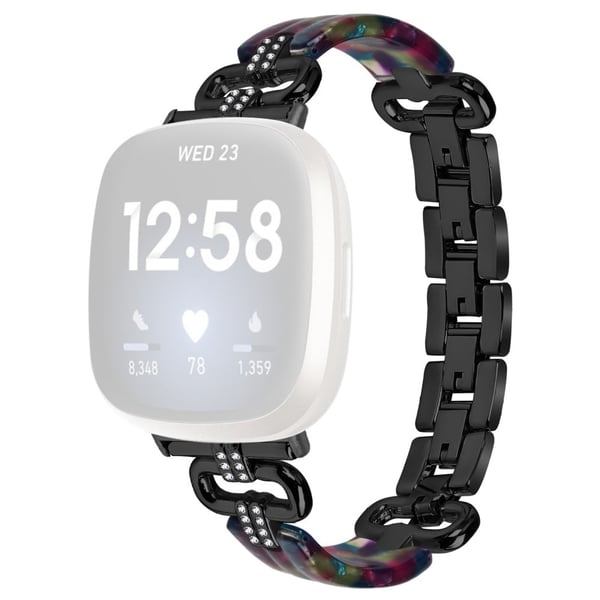 Fitbit Versa 4 / Sense 2 Smartklokkebånd av harpiks og rhinestone - Svart